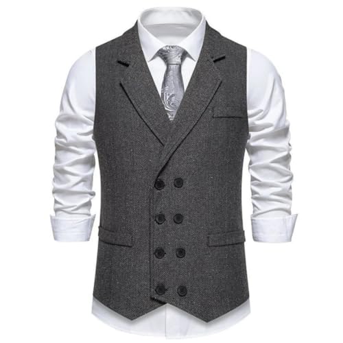 Men Herringbone Double Button With Lapel Waistcoat For Wedding Business Office Work Suit Vest2