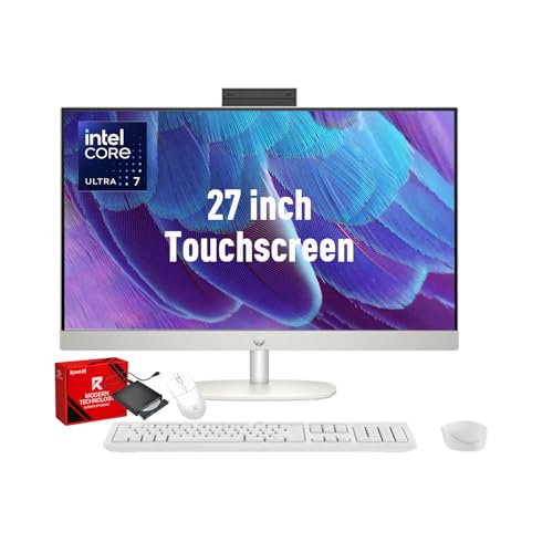Image of HP 27 All-in-One Desktop Pc, 27'' Touchscreen FHD IPS Display, Intel Ultra 7 255U (12 Cores), Intel AI Boost (12 NPU Tops), 32GB DDR5 RAM, 2TB SSD, Windows 11Pro, Wireless Keyboard & Mouse, WiFi 6