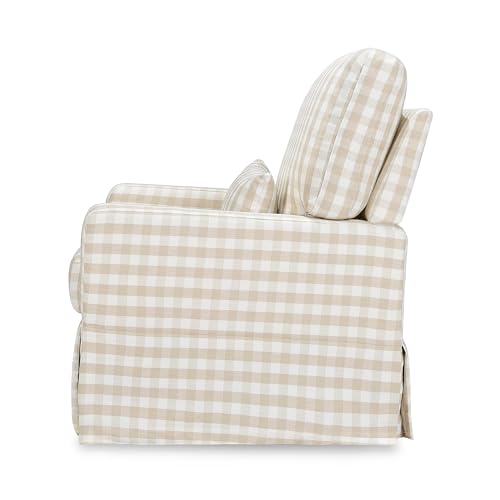 Image of Namesake Crawford Glider Recliner, Tan Gingham | 360 Swivel Ultra Cozy Glider Rocker for Feeding & Relaxing w / Lumbar Pillow - GREENGUARD Certified - For Nursery /Living Room