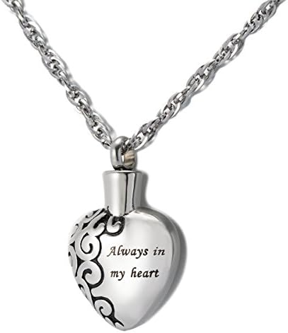 ZARABE Cremation Jewelry"Always in My Heart" Memorial Ash Keepsake Urn Pendant Necklace