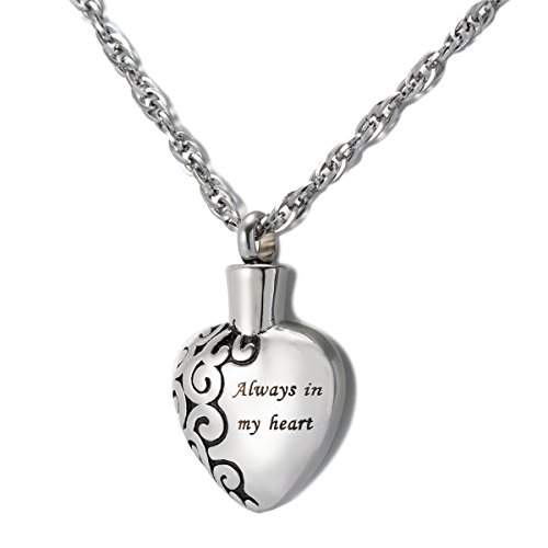 ZARABE Cremation Jewelry"Always in My Heart" Memorial Ash Keepsake Urn Pendant Necklace