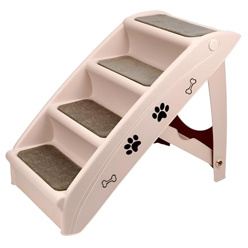 DIVCHI Folding Dog Steps Portable Pet Stairs with Non-Slip Footpads & Soft Felt Lightweight Pet Ladder Ramp Stool for High Bed Couch & Sofa (Beige)