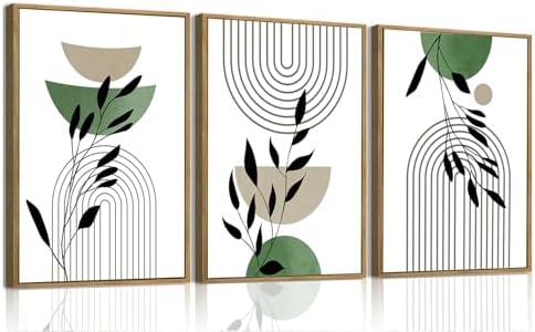 Boho Line Plants Framed Canvas Wall Art Set of 3, 12x16 inch