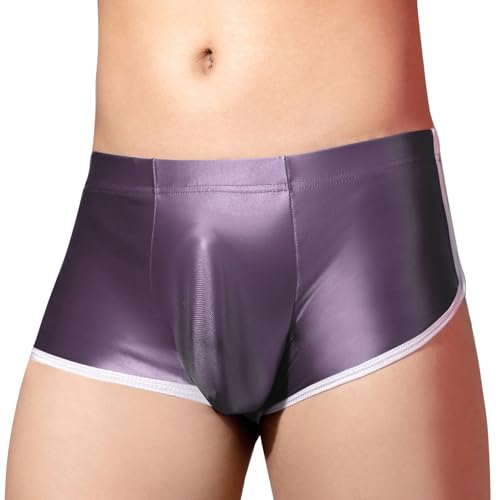 SEAUR Men's Sexy Underwear Bulge Pouch Glossy Underpants Low Rise Trunks Short Leg Boxer Briefs Shiny Sports Pajamas Shorts - Main Image