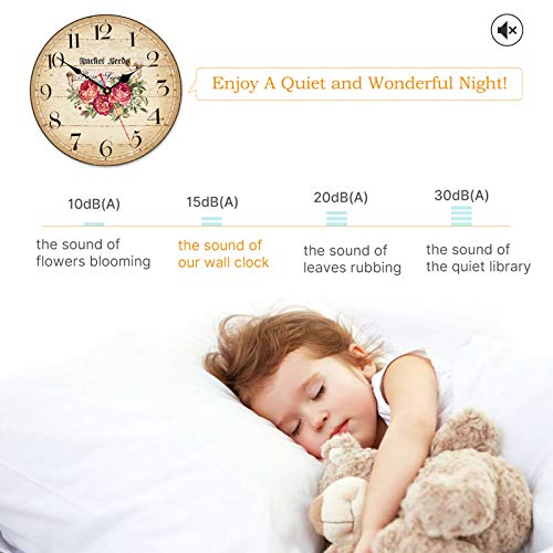 Toudorp Floral Wall Clock Accurate Quartz Movement Silent Non-Ticking Round Clocks 14 Inch Battery Operated Arabic Numerals Wooden Clock Vintage Roses Pattern Wall Clock #TOP1