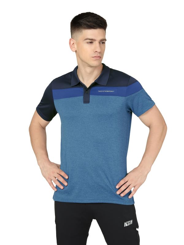 Image of TECHNOSPORT Men's Polo Neck Colorblock Half Sleeve T-Shirt - (MTP741 PRNT)