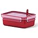 Emsa Mikrowellendose Clip & Micro 517774 | Mit 2 Einsätzen | Mikrowellenventil | 1,0 L | Lunchbox | Integrierte Maßeinteilung | Made In Germany | Rot/ Transparent