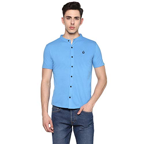 Image of Urbano Fashion Men's Solid Cotton Slim Fit Polo Shirt with Mandarin Collar