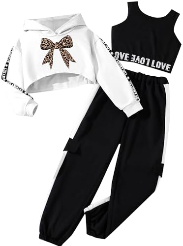 Image of Hilinker Girls 3 Piece Outfits Workout Crop Hoodie Tank Sweatpants
