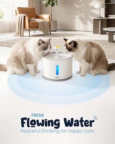 ADOV Cat Water Fountain for Drinking 2.4L, Automatic Pet Water Dispenser, Ultra Silent Pump, LED Light, Activated Carbon Filter, Healthy, Fresh and Hygienic Water Bowl for Kitten, Dogs - Grey - Image 6