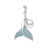 Blue Mermaid Tail & Shell Pearl Charm 925 Sterling Silver Ocean Charm Beads for Bracelet & Necklace