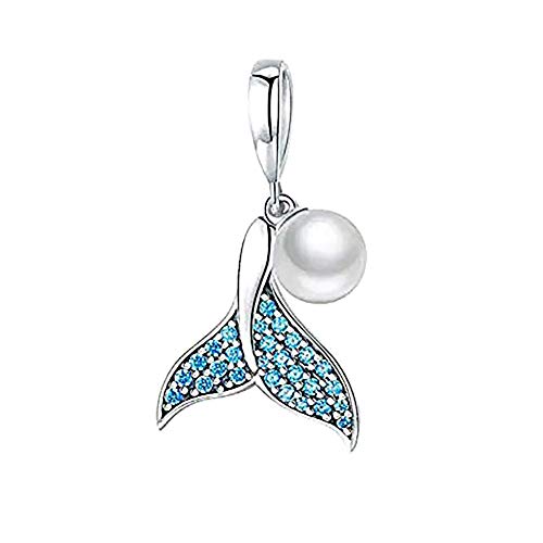 Blue Mermaid Tail & Shell Pearl Charm 925 Sterling Silver Ocean Charm Beads For Bracelet & Necklace (Blue) #TOP2