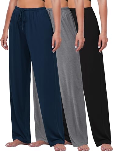 FEQO 3 Pack Women's Lounge Pants Wide Leg Yoga Pants Soft Pajama Bottoms Drawstring Casual Loose Sweatpants