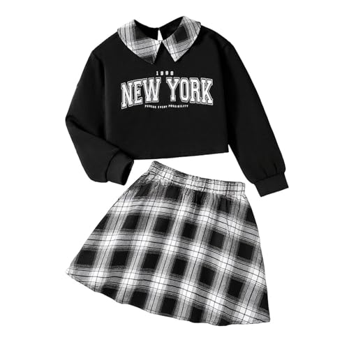 Set Mädchen Frühling Langarm Letter Druck Kapuzenpulli Karo...