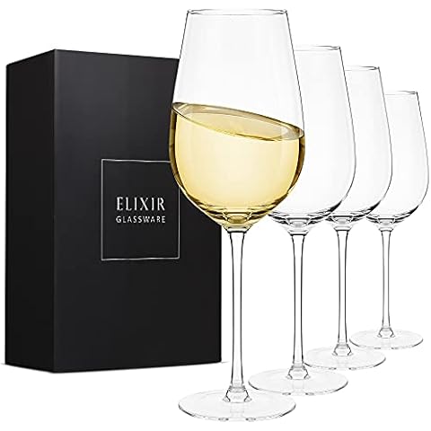 White Wine Glasses Set of 4 - Hand Blown Crystal Wine Glasses - Modern Long Stem Wine Glasses - Tall Chardonnay Wine Glasses with Stem for Wedding, Christmas, Wine Tasting, Wine Lovers - 18 oz, Clear Cover