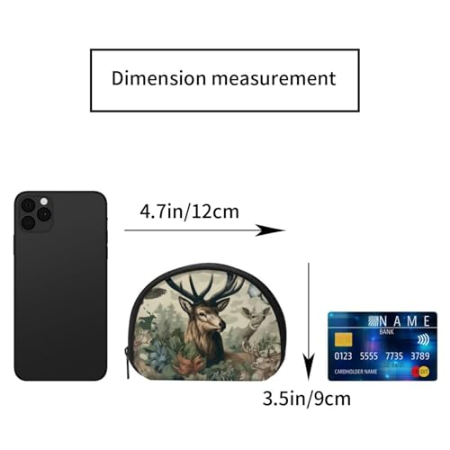 Portable Coin Purse Elk-Forest-Flowers Mini Zippered Money Pouch Card Holder2