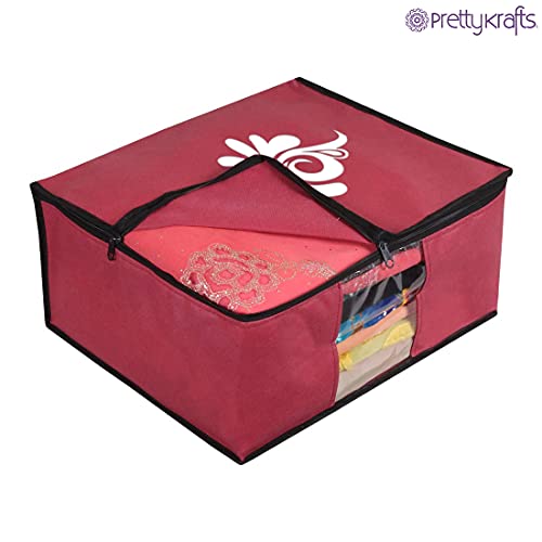 Image of PrettyKrafts Large Saree Cover With Creative Prints, Wardrobe Organiser, Clothes Cover & Storage, Zip Closure and Transparent Window | Clothes Storage Bag | Set of 3, Multi | Size: 40 x 35 x 20 cm