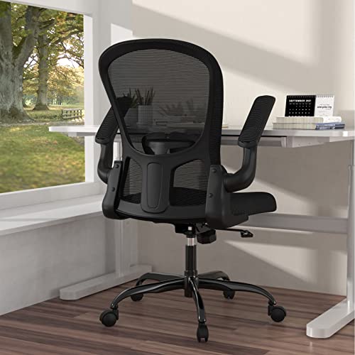 Ergonomic Office Chair, Comfort Swivel Home Office Task Chair, Breathable Mesh Desk Chair, Lumbar Support Computer Chair with Flip-up Arms and Adjustable Height Dark Gray