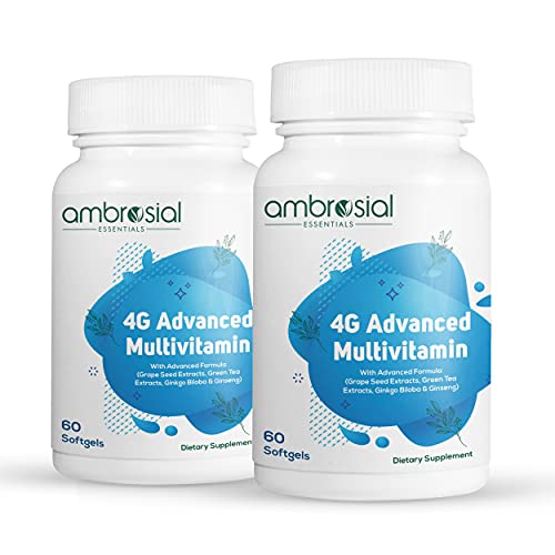Ambrosial 4GAdvanced Multivitamin for Men| High Strength Multivitamin for Women with 45 Essential Vitamins & Minerals| Goodness of Ginseng Green, Tea, Vitamin B12, B7, B9, D3 (Pack of 2-120 Softgels)