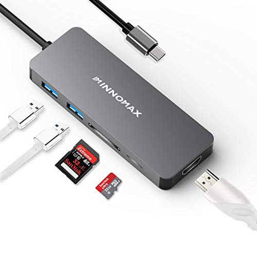 USB C Hub HDMI Adapter for MacBook Pro 2019/2018/2017, INNOMAX 7 in 1 Dongle USB-C to HDMI, Sd/TF Card Reader, Power Delivery, and 3 USB ports for USB-C Devices(Space Gray)
