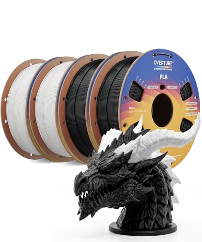 Image of OVERTURE 4KG Bundle High Speed PLA Filament 1.75mm, Neatly Wound 3D Printer Filament 4 Pack 1kg Spool (2.2lbs) Rapid PLA, Fit Most FDM 3D Printers (Black*2 & White*2)