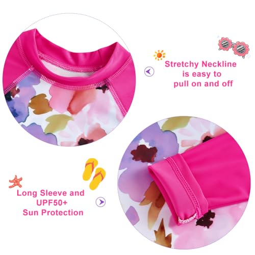 Image of Funnycokid Girls Swimsuit Toddler Bathing Suit Long Sleeve 2 Piece Rash Guard Set for Kids 2-10 Years
