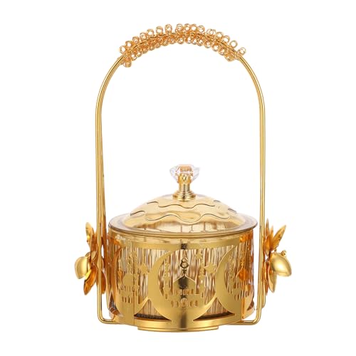 IMIKEYA Vassoio per dolci Eid Mubarak con coperchio vassoio decorativo da tavolo islamico in metallo e plastica leggero e portatile, adatto per servire spuntini e decorazioni per celebrazioni