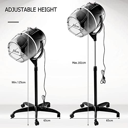 Multigot Portable Salon Hairdryer, Professional Stand Hair Dryer Hood with Adjustable Height, Timer and Temperature Control, Hairdresser Styling Salon Equipment (Black)