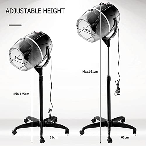 COSTWAY Hair Dryer Hood, Professional Hair Processor Stand Hairdryer with Timer & Temperature Control and Wheels, Height Adjustable Portable Mobile Dryer Hood for Home, Salon (Black) - Image 5