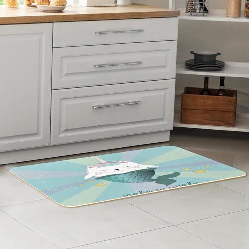 Alfombrillas de cocina de unicornio y gato juego de 2 tapetes antideslizantes 7