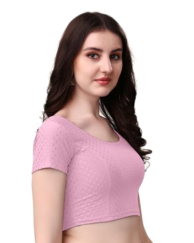 Image of Mogsa Stylish Cotton Saree Blouse for Women | Soft Dobby Stretch Fabric | Round Neck | Stitched Blouse for Party, Casual & Festive Use