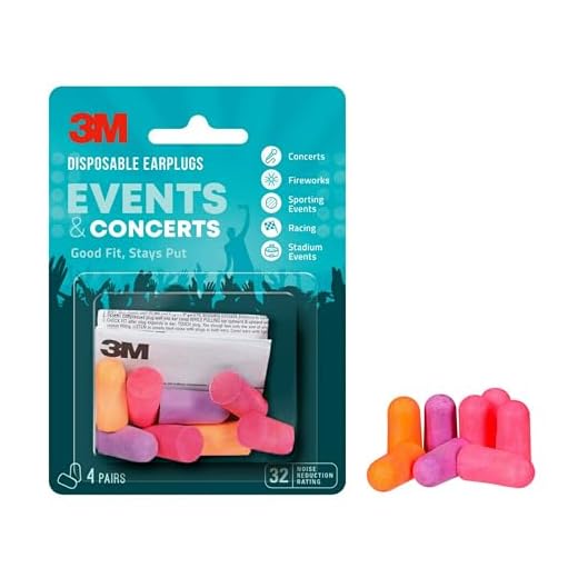 3M Disposable Earplugs, Hearing Protection for Events & Concerts, Mutli-Color, 32 NRR, 4-Pairs