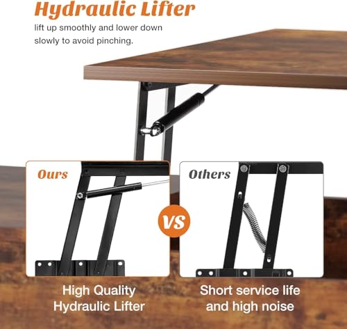 طاولة قهوة بسطح قابل للرفع لغرفة المعيشة والمكتب، طاولات مركزية خشبية صغيرة مع رف تخزين ومساحة تخزين مخفية من شولوفس (بني)