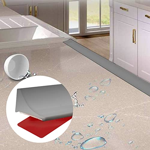 Image of New Collapsible Shower Threshold Water Dam, Self Adhesive Silicone Waterproof Barrier Bathroom and Kitchen Water Strip Dam Shower Guard for Dry And Wet Separation Caulk Seal Strip Edge Trim(Grey)