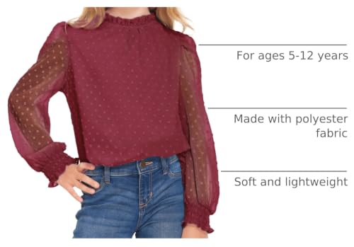 Image of Arshiner Girls Long Sleeve Shirts Chiffon Blouses Swiss Dot Frill Neck Top