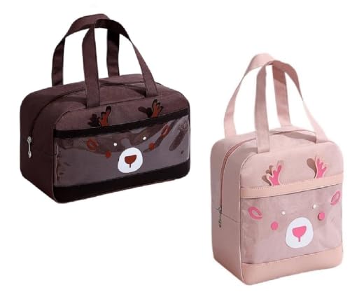 Image of CoolKraft Lunch Bag for School Kids, Girls, Cute Animal Design Bag, Lunch Bag for Office Women Travel Picnic Bag, Insulated Portable Tiffin Bag 29 x 18.5 x 14 cm (Brown + Pink)