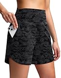 Picture of Soothfeel High Waisted Athletic Running Shorts for Women 5" Tummy Control Comfy Workout Gym Hiking Shorts with Pockets Grey_camo XS
