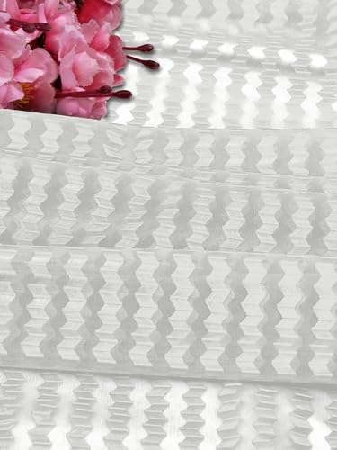 Image of Polyester Transparent Zig-Zag Net Sheer Curtains for Door Balcony Home Decoration, 12 feet Long, White, Set of 2