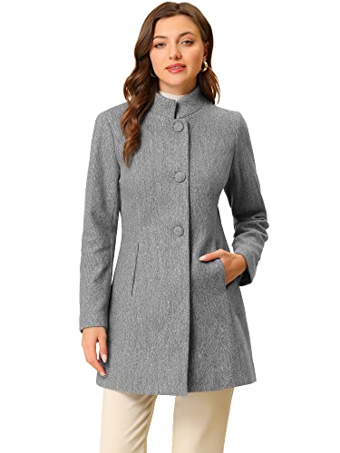 Manteau d'hiver mi-long col montant Allegra K gris en taille Small pour femme