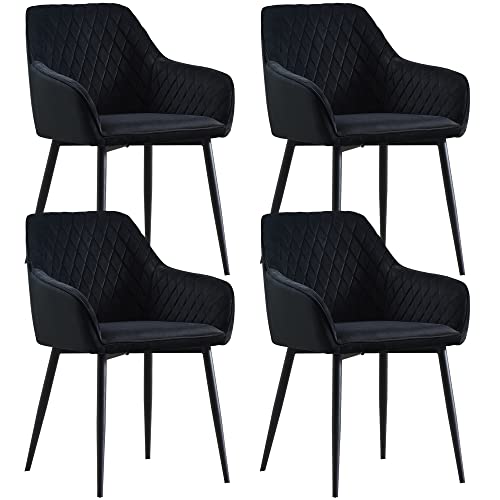 JaHECOME Silla de salón comedor de tela (terciopelo), varios colores, diseño retro, con reposabrazos, con respaldo, patas de metal, color negro (4, negro)