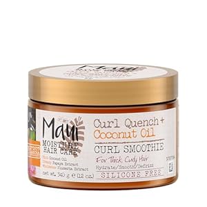 Maui Moisture Curl Quench + Coconut Oil Hydrating Curl Smoothie, Creamy Silicone-Free Styling Cream for Tight Curls, Braids, Twist-Outs & Wash & Go Styles, Vegan & Paraben-Free, 12 Ounce