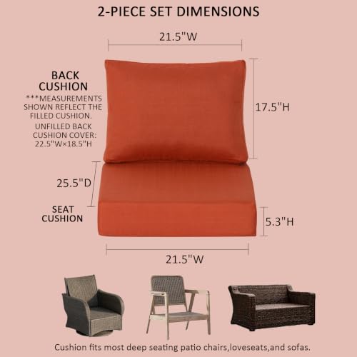 Localive 21.5x25.5 Inch Outdoor Deep Seat Cushions Set of 2,Thick High-Density Foam, Water-Resistant, Piped Edges & YKK Hidden Zipper for Patio Furniture,Quarry Red by Localive - Used condition - Image 3
