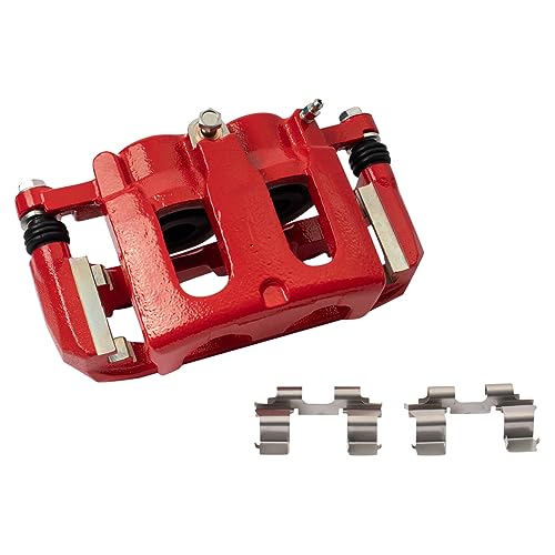 Image of TRQ Front Left Brake Caliper w /Bracket Performance Red Drivers Side | For 2011-2018 Ford Explorer 2009-2018 Flex 2010-2018 Taurus 2009-2012 Lincoln MKS MKT