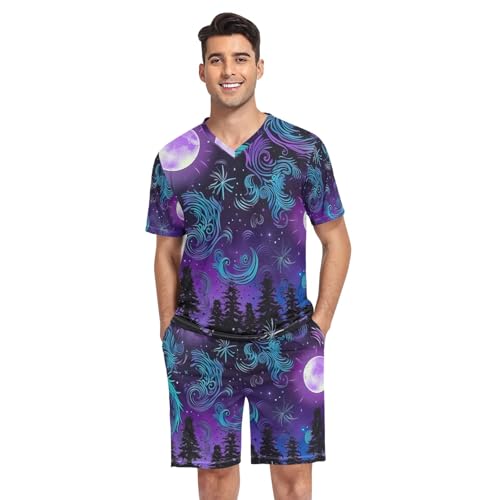 Men's Pajama Sets, Short Sleeve V Neck 2 Piece Nightwear with Pockets Summer, S-XXL