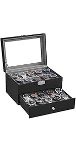 OFFCUP Uhrenbox 6 Fächer - Glasdeckel, PU Leder, Metallverschluss