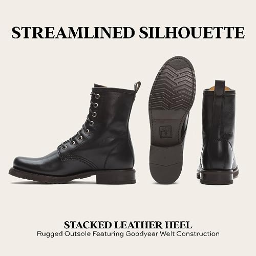 Image of Frye Veronica Women's Combat Boots Crafted from Hand-Burnished Vintage Italian Leather with Genuine Stitch-Down Welt Construction and Leather Lining - 6 inch Shaft Height