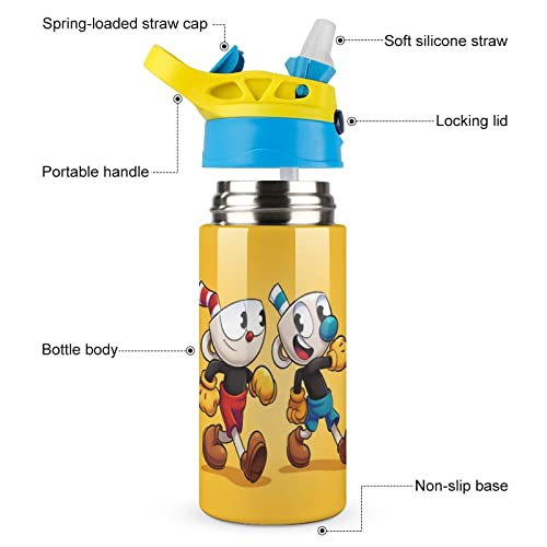 Children's Cup-Head Water Bottle Vacuum Insulated Stainless Steel Cup Toddler Thermoses With Straw #TOP2