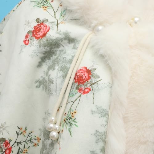 FEESHOW Women Fuzzy Shawls Wraps Chinese Style Wedding Bridal Cape Cloak with Faux Pearls Button3
