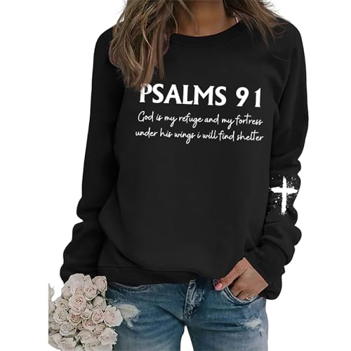 GOKURDI Christian Sweatshirts for Women Jesus Religious Long Sleeve Graphic Shirts Faith Bible Verse Crewneck Pullover Tops (US, Alpha, X-Large, Regular, Regular, Black)