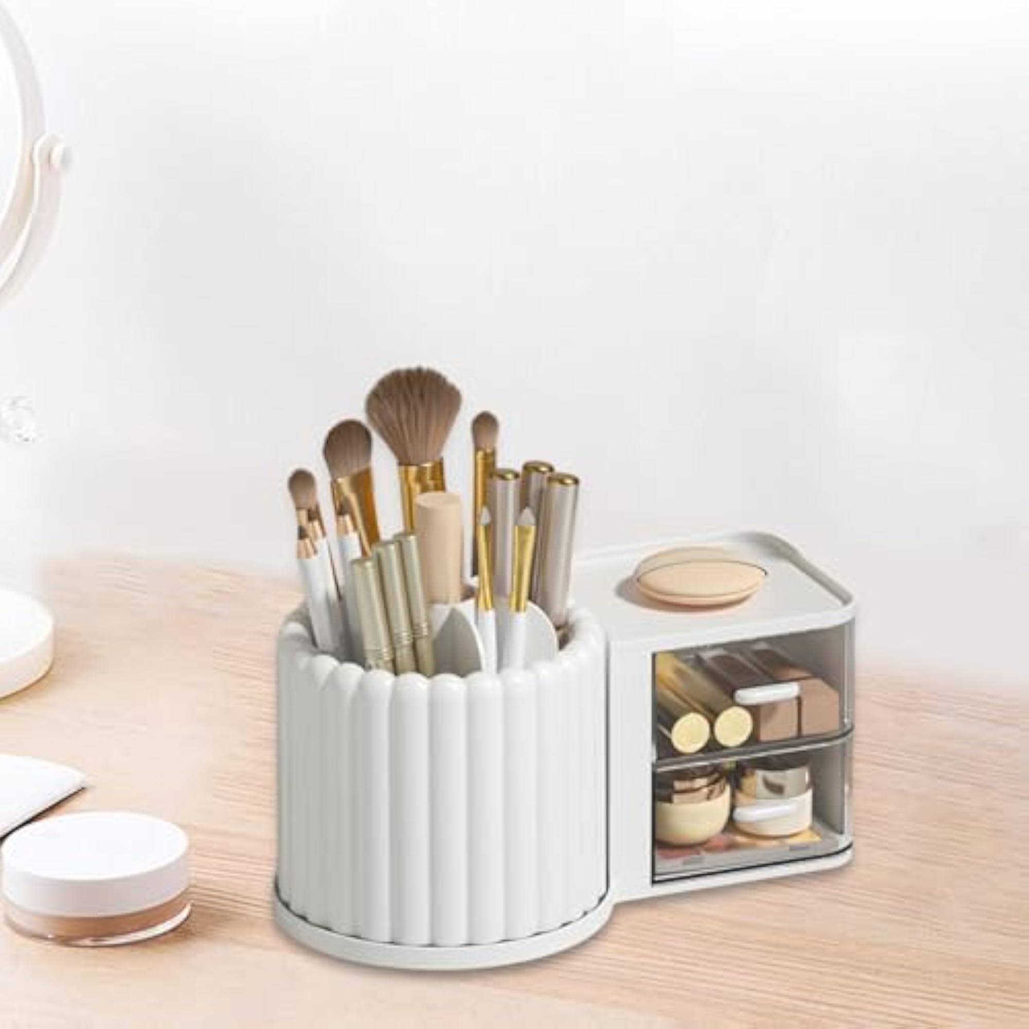 Makeup Organizer Holder Drawer 360 Rotating Pencil Pen Holder